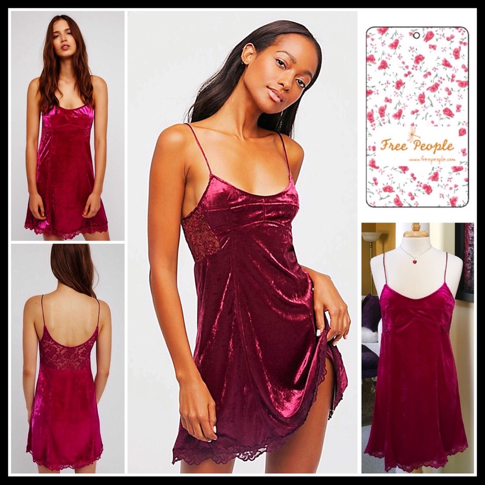 FREE PEOPLE LACE TRIM VELVET MINI SLIP DRESS - Picture 8 of 8